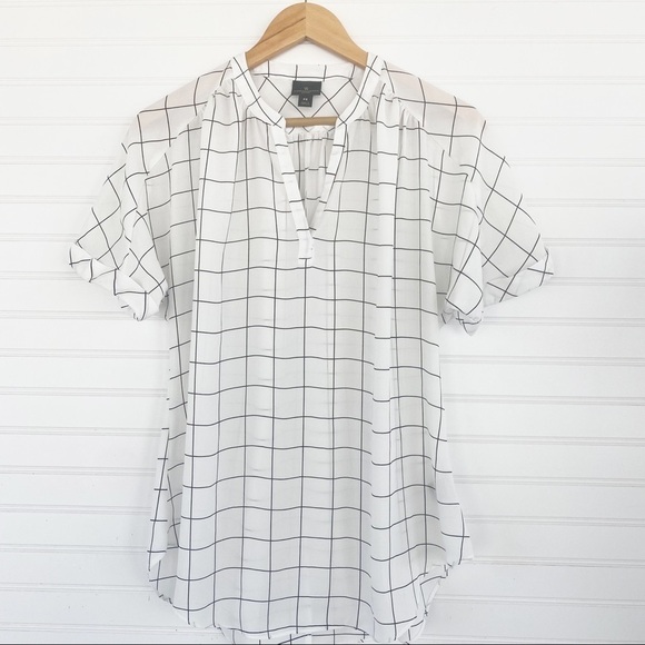 Worthington Petite white and black plaid blouse Size Petite Small - Picture 1 of 9